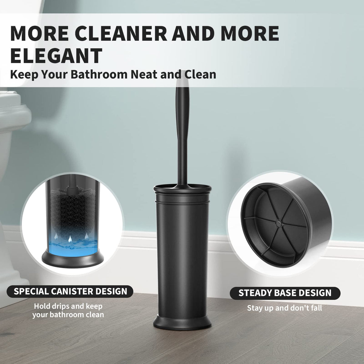 UPTRONIC Toilet Brush and Covered Holder Set, Black-02