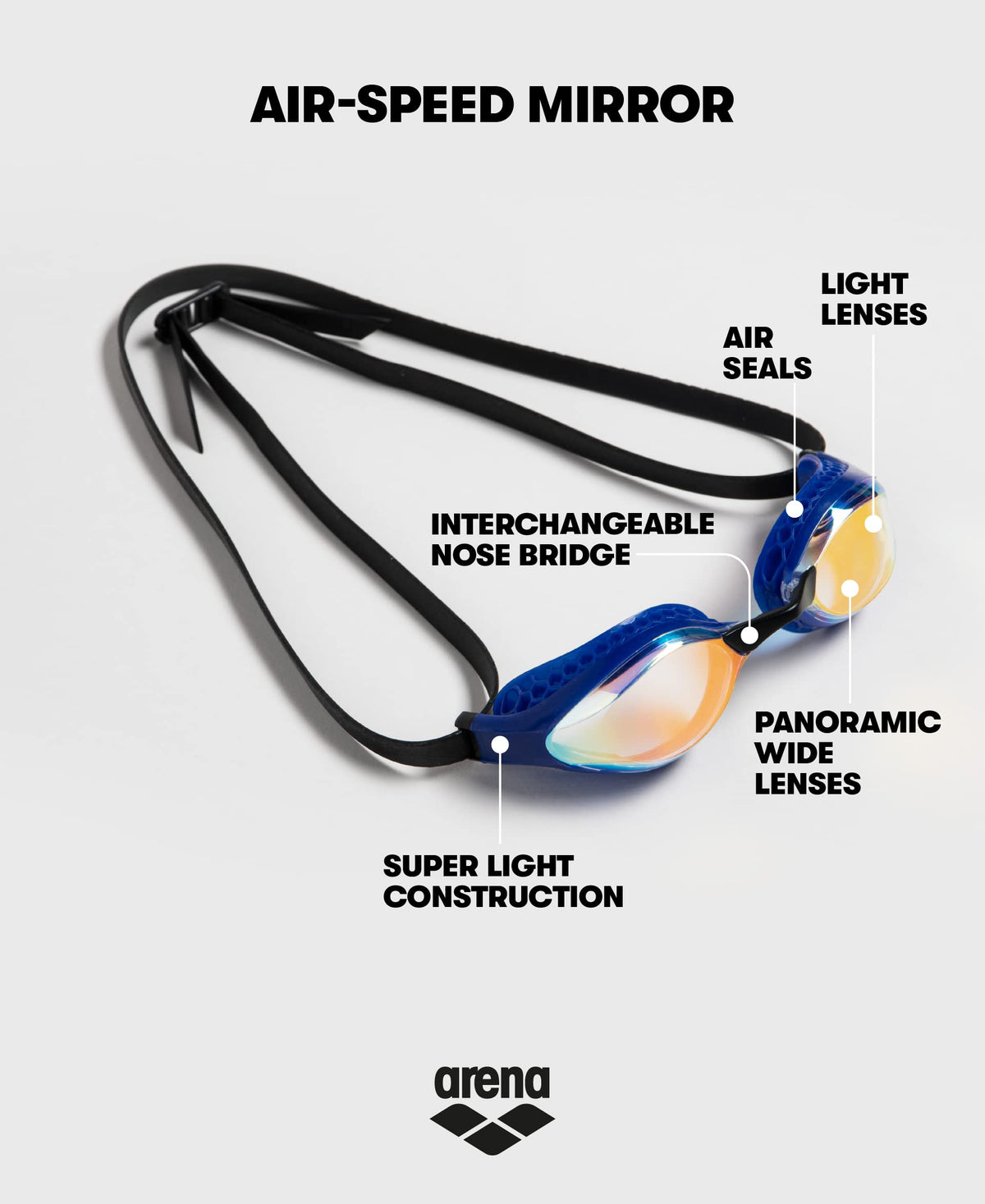 Arena Air-Speed Anti-Fog Swim Goggles, Yellow Copper Mirror/Black