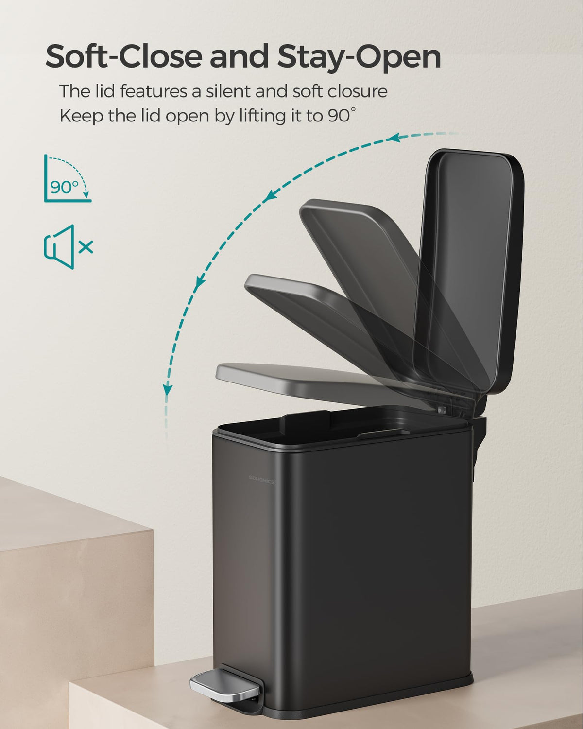 Songmics Bathroom Trash Can with Lid, 1.3 Gallon (5 L), ULTB560B05