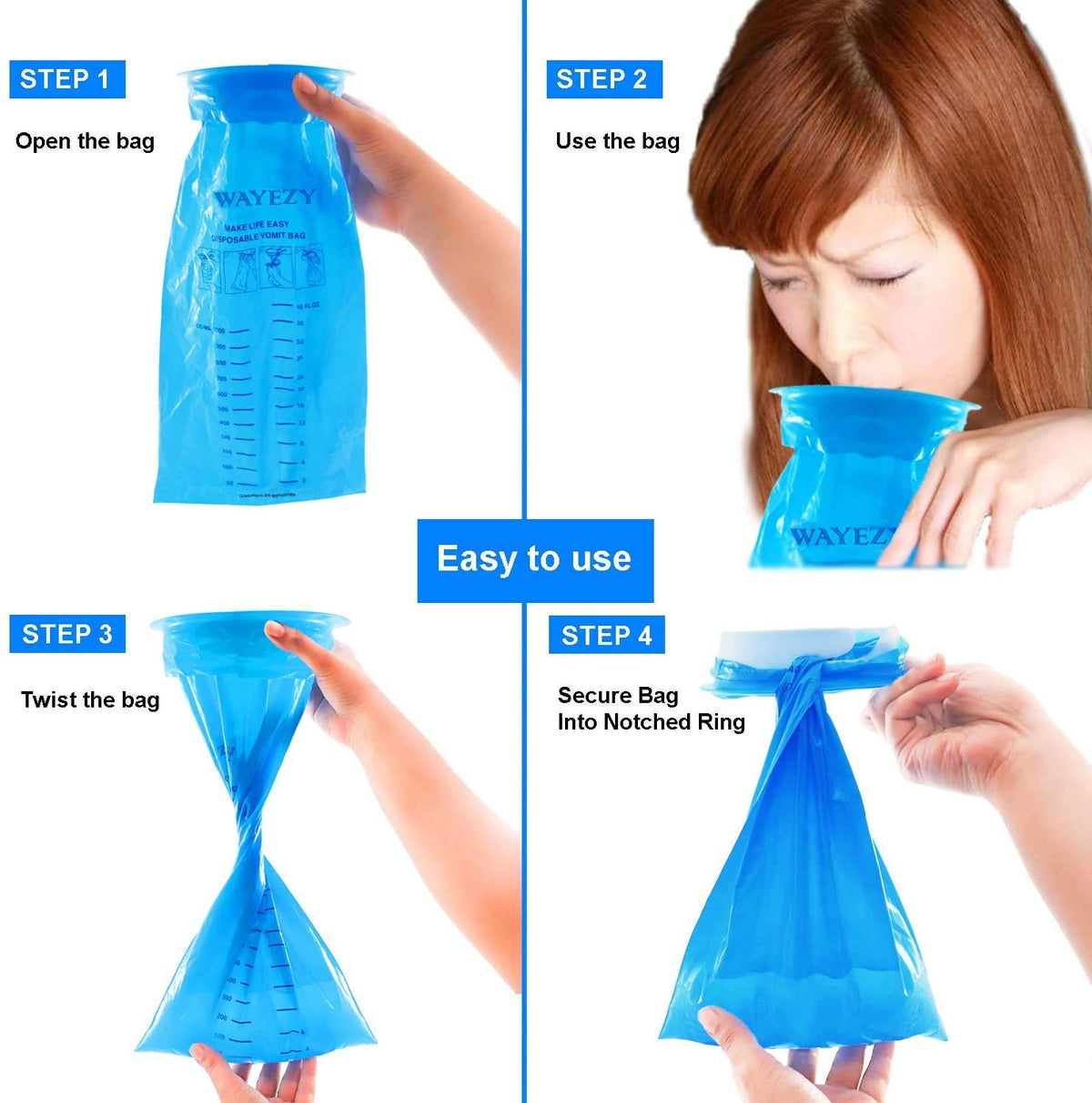 Disposable Vomit Bags, 25 Pack (1000 ml)