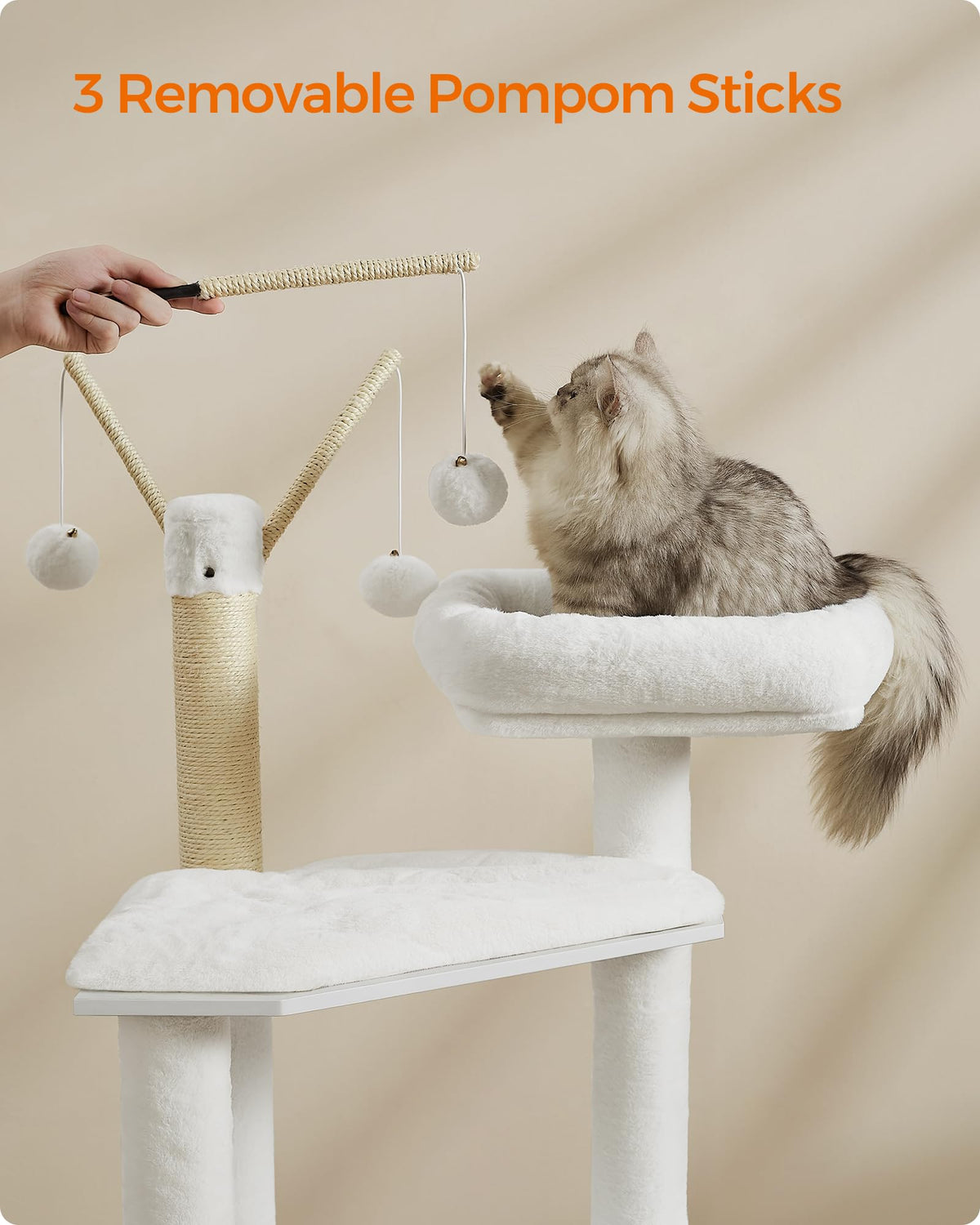 Feandrea WoodyWonders Litter Box Cat Tree, Cloud White, UPCT113W01