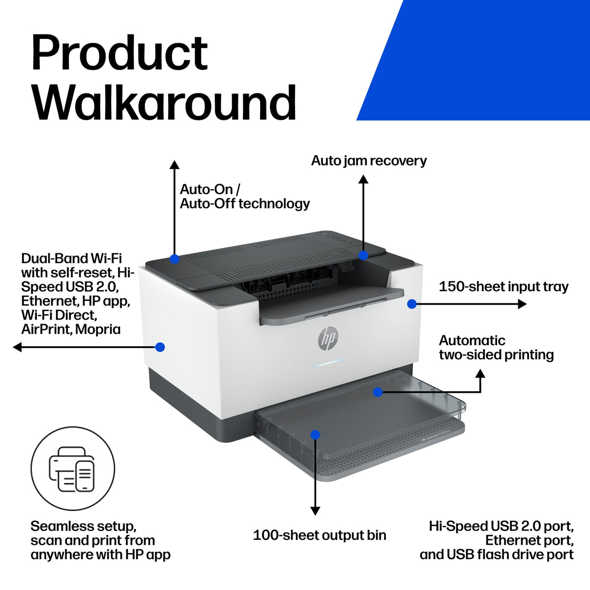 HP LaserJet M209dw Monochrome Printer, 6GW62F