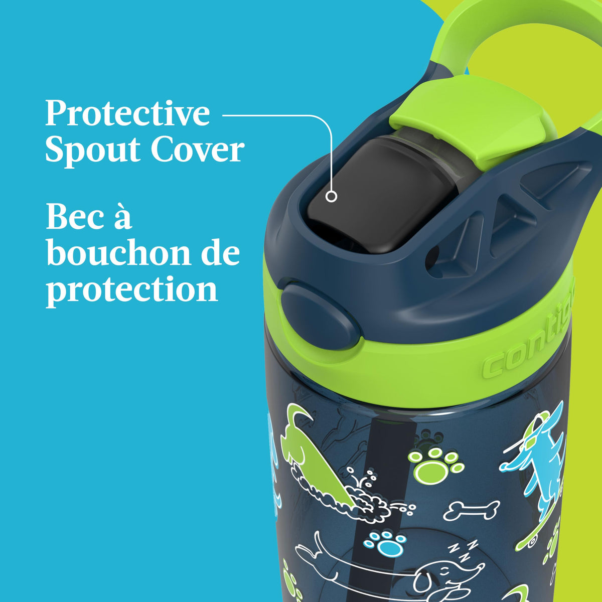 Contigo Kids Aubrey Straw Water Bottle, 14 oz, Lime with Dogs