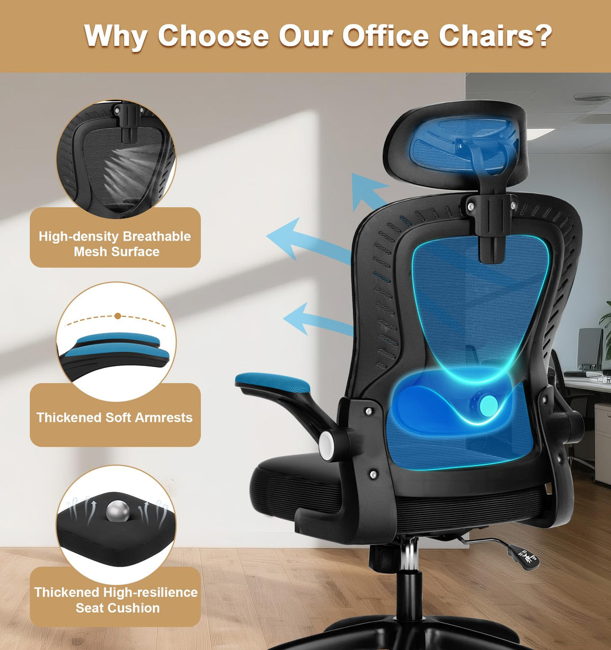 SPRDENG Ergonomic Office Chair with Lumbar Support and Headrest
