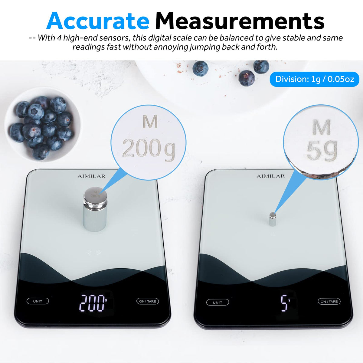 Aimilar Digital Kitchen Scale, 22 lb/10 kg, USB-C Rechargeable