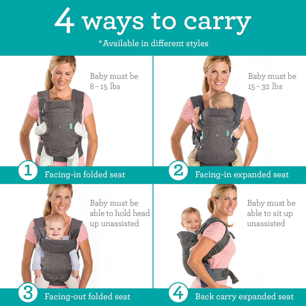 Infantino Flip 4-in-1 Convertible Baby Carrier, Grey