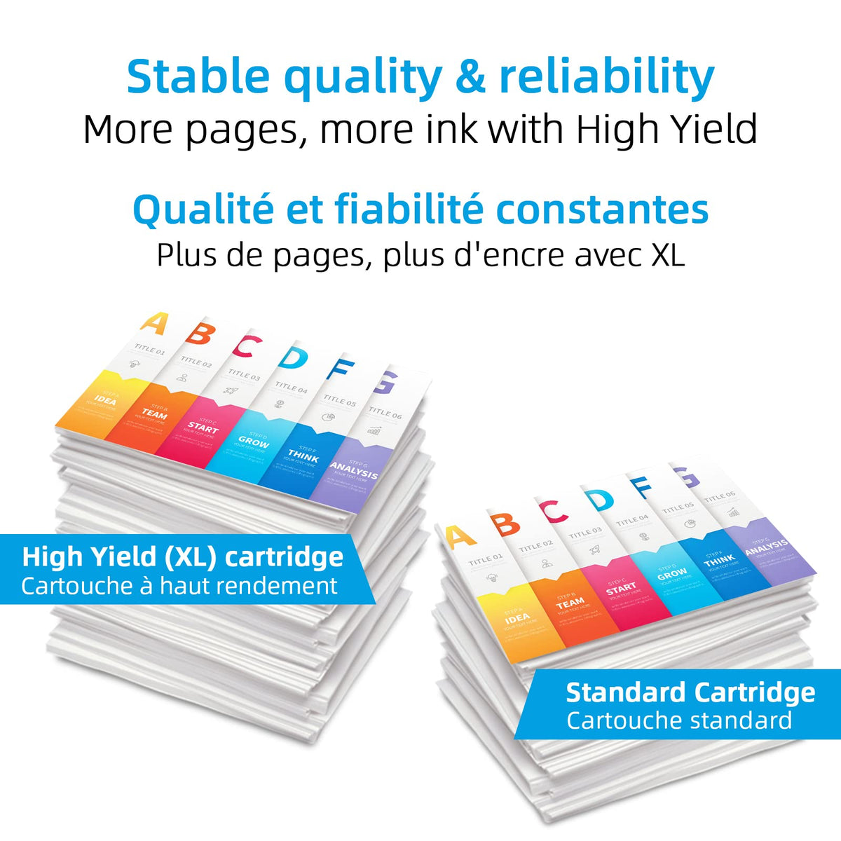 High Yield 65XL Ink Cartridges for HP 65, Black & Colour