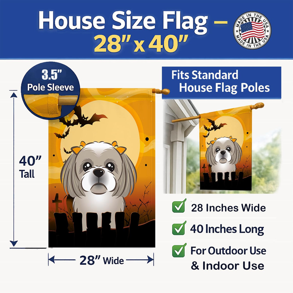 Caroline's Treasures BB1808CHF Gray Silver Shih Tzu Flag, Large