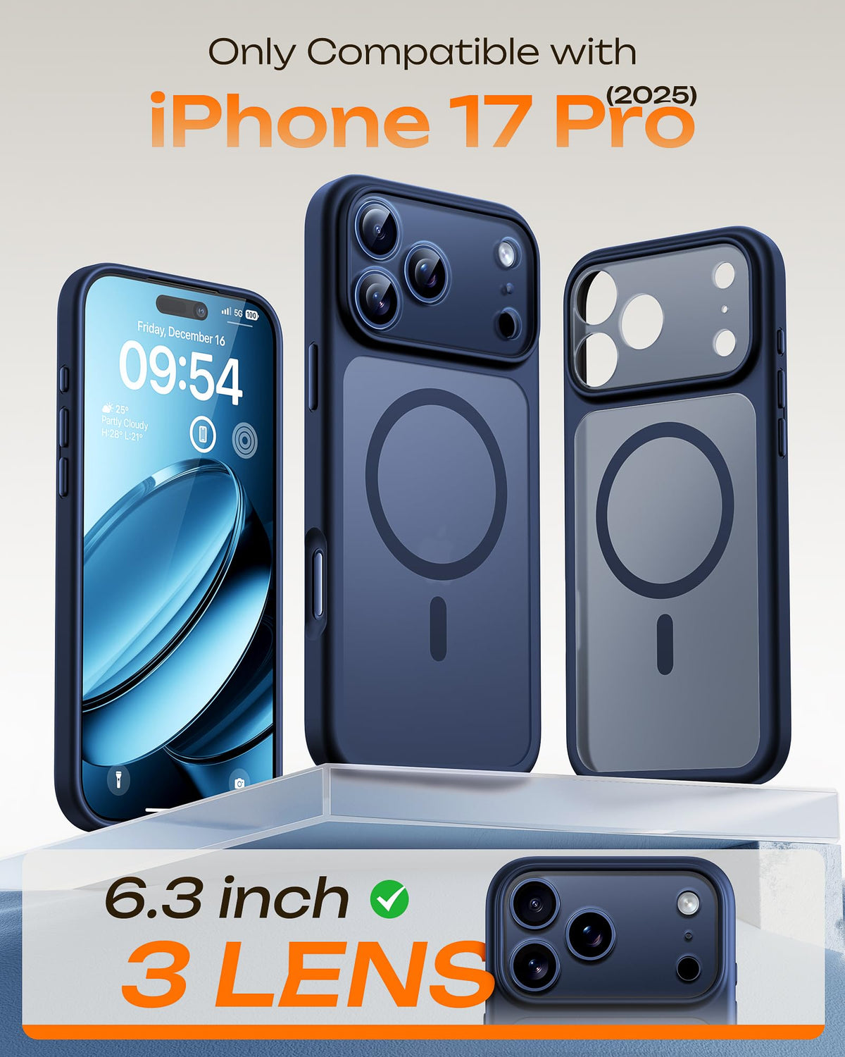 TOCOL Magnetic Case for iPhone 17 Pro, 6.3 inch, Dark Blue