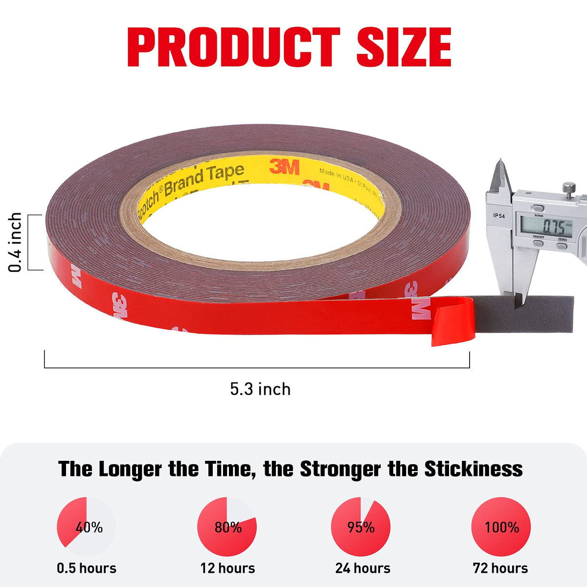 Double Sided Tape Heavy Duty, 33ft x 0.4in, 1 Pack
