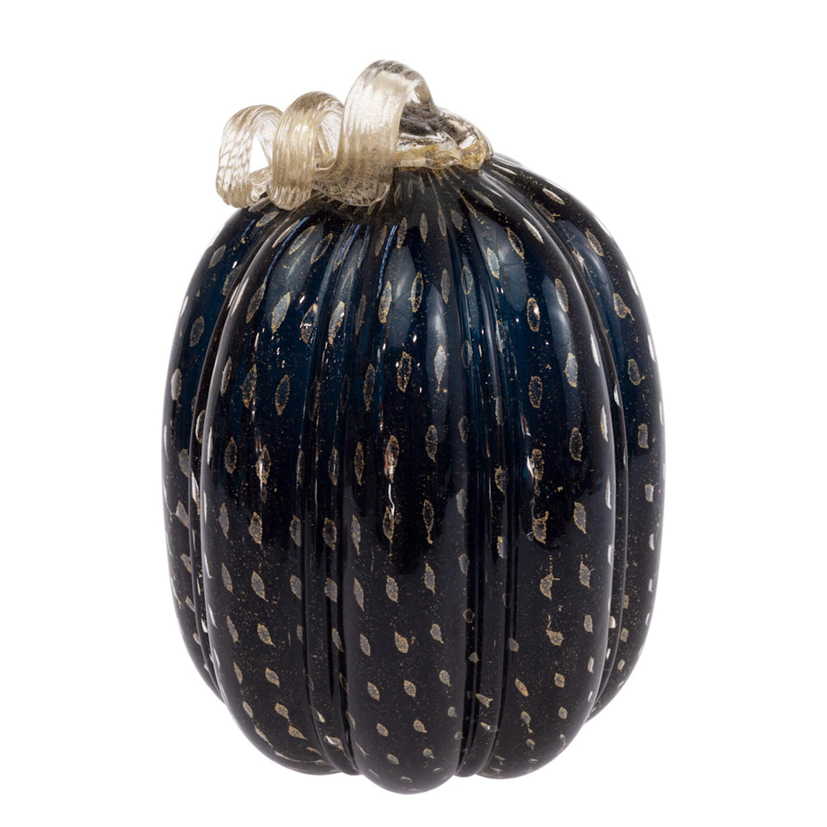 Boston International Hand-Blown Glass Pumpkin, Large, Black & Gold