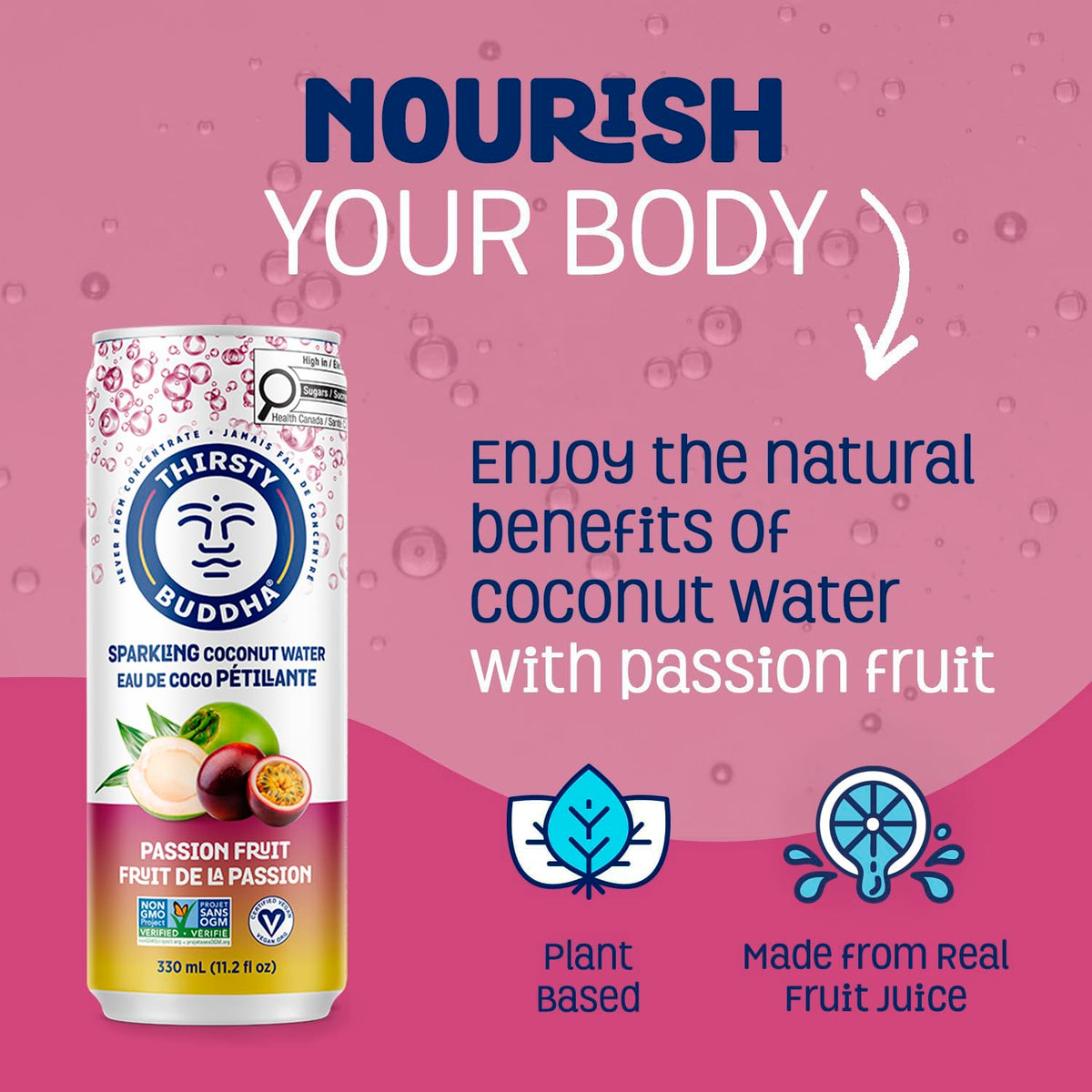 Thirsty Buddha Sparkling Coconut Water, Passion Fruit, 12 x 330 mL