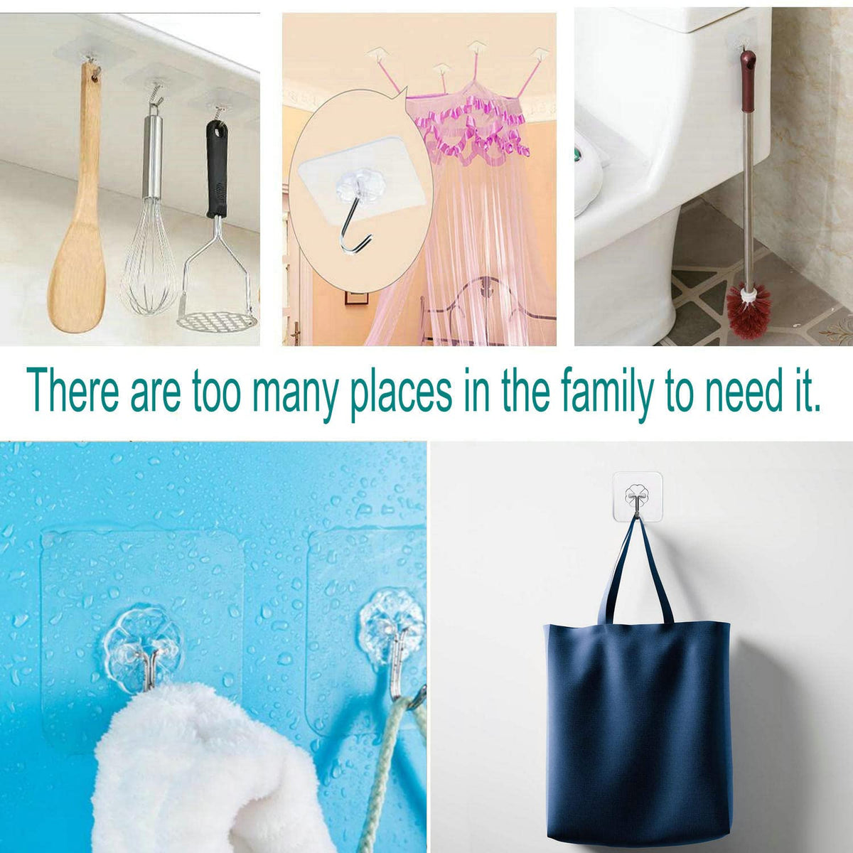 Jwxstore Clear Self-Adhesive Wall Hooks, 24-Pack