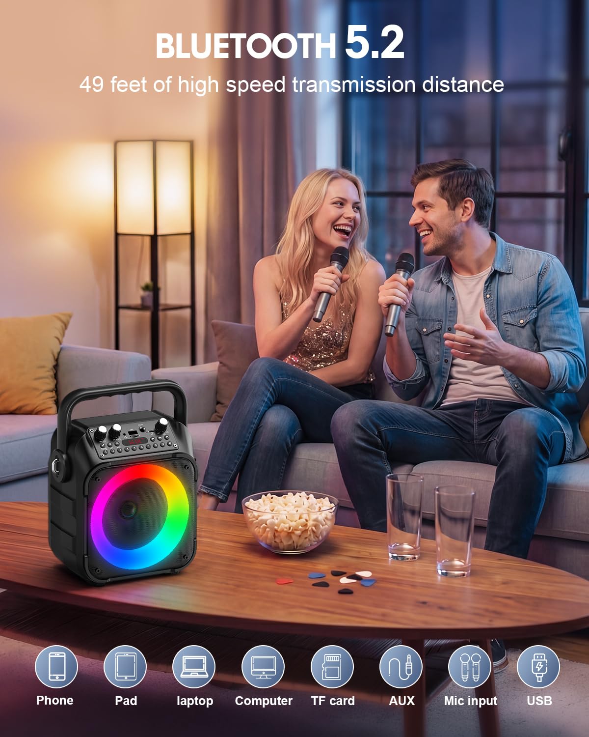 CYY Bluetooth Karaoke Machine with 2 Wireless Microphones, Pale Black