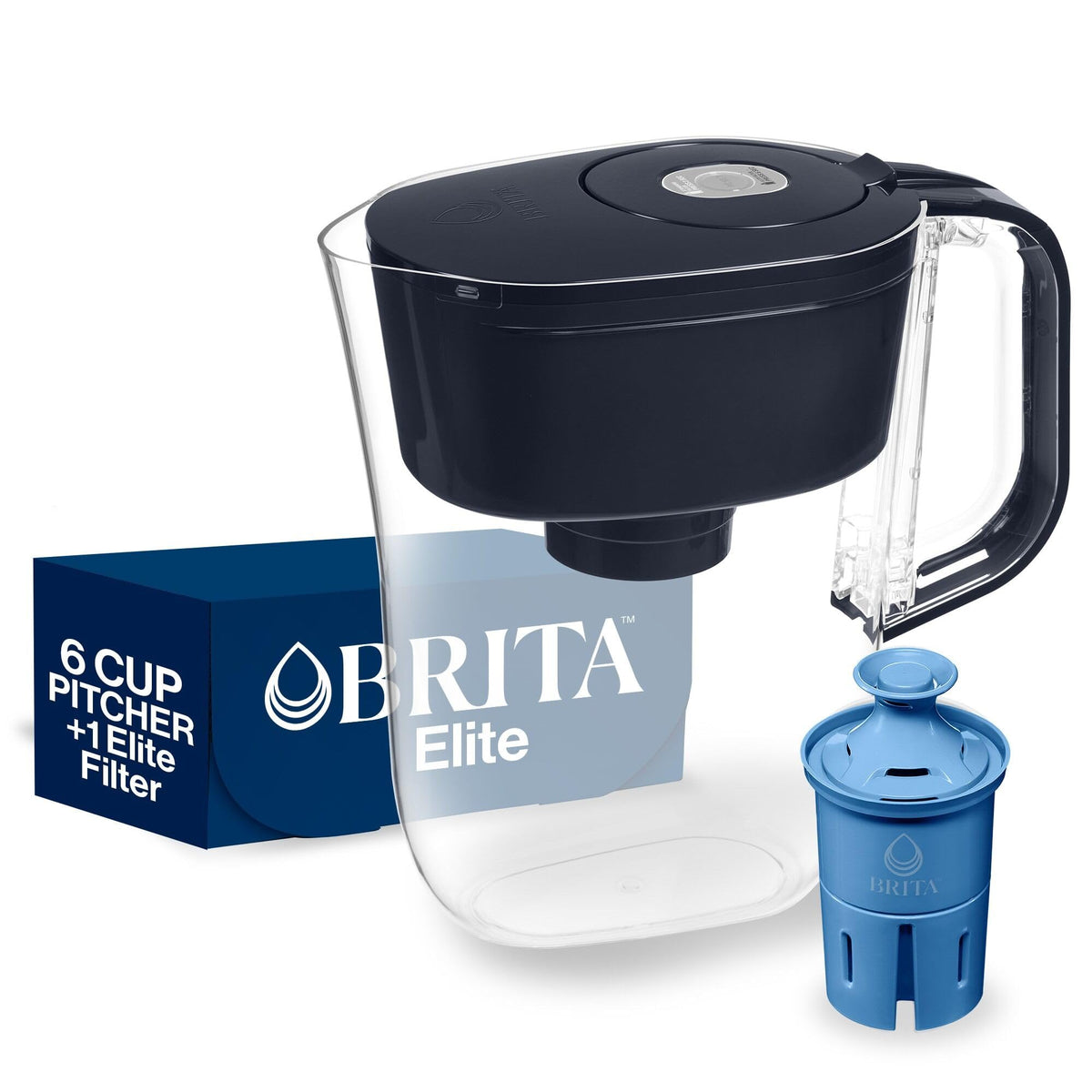 Brita Elite 6-Cup Filter Pitcher with Smart Light, Denali, Black