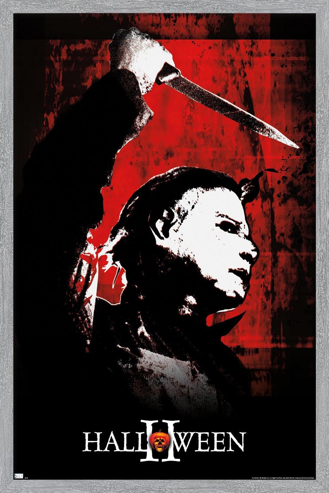 Halloween II Red Wall Poster, 22.4 x 14.7 Inch, Gray Framed