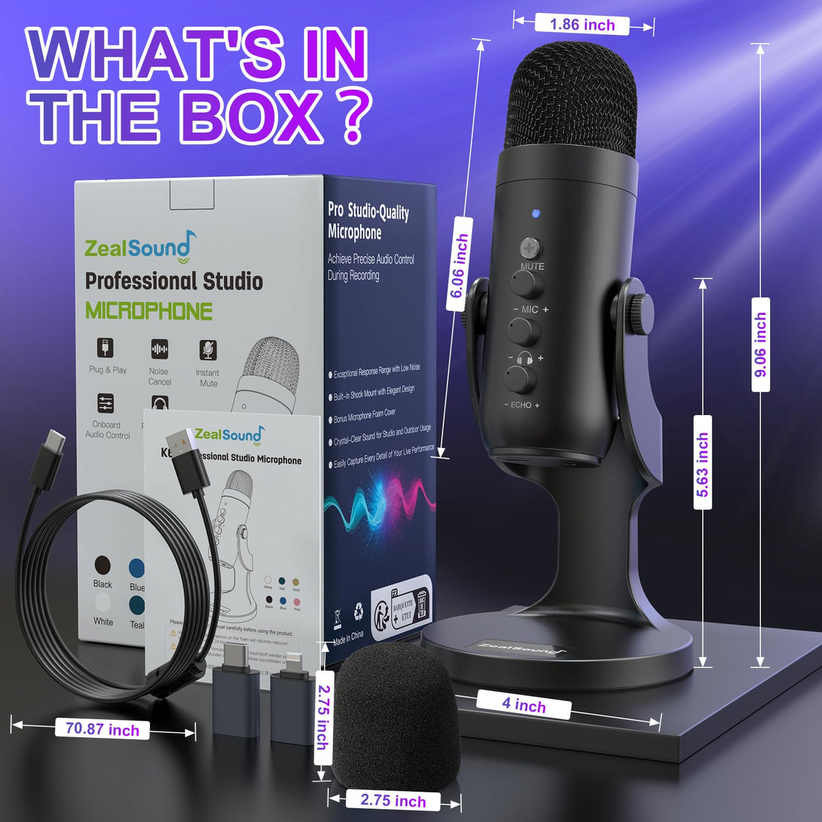 ZealSound K66 USB Podcast Microphone with Noise Reduction