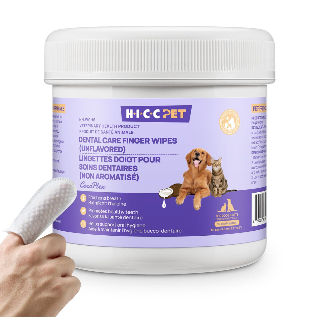 HICC PET Dog & Cat Teeth Cleaning Finger Wipes, Unscented