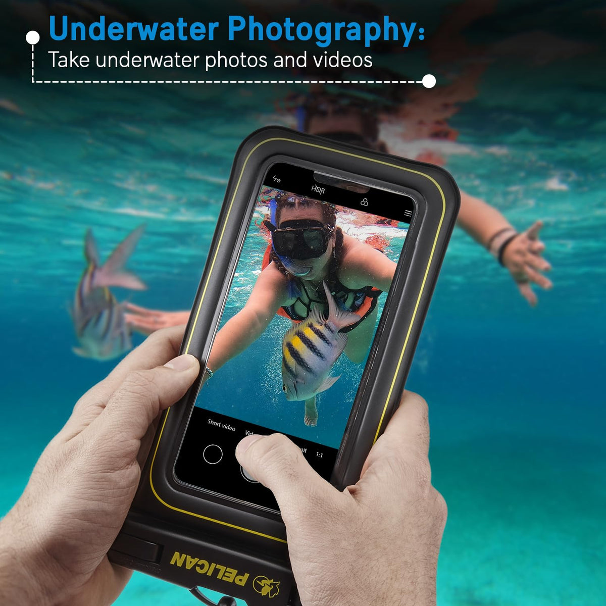 Pelican Marine Waterproof Phone Pouch, Regular, Black/Hi-Vis Yellow