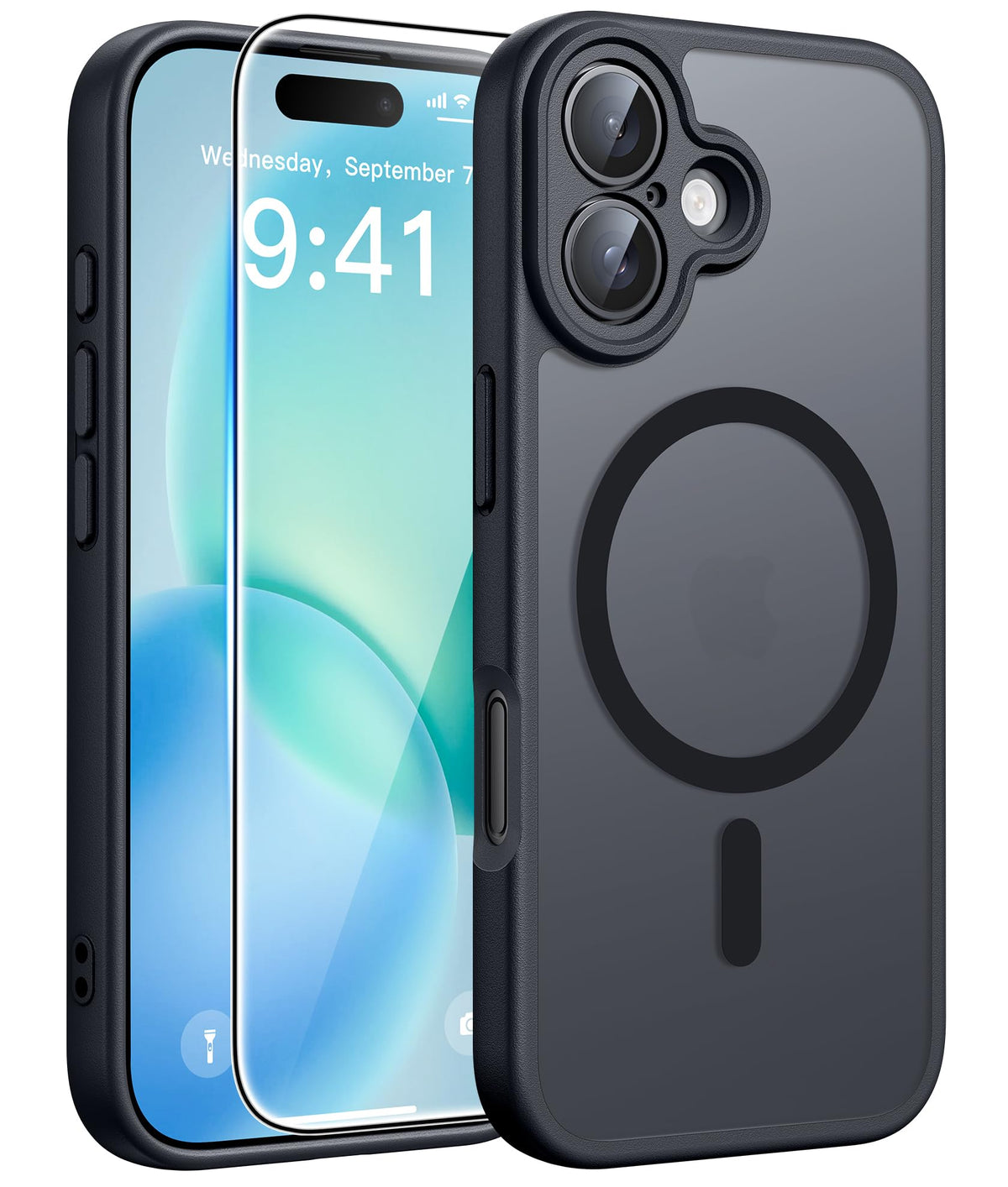FNTCASE Magnetic Translucent Matte Case for iPhone 16, Black