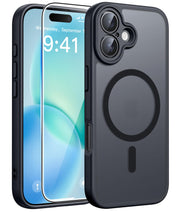 FNTCASE Magnetic Translucent Matte Case for iPhone 16, Black