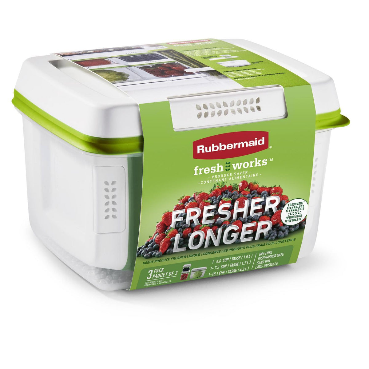 Rubbermaid FreshWorks Produce Saver Containers, Medium & Large, 3-Pack