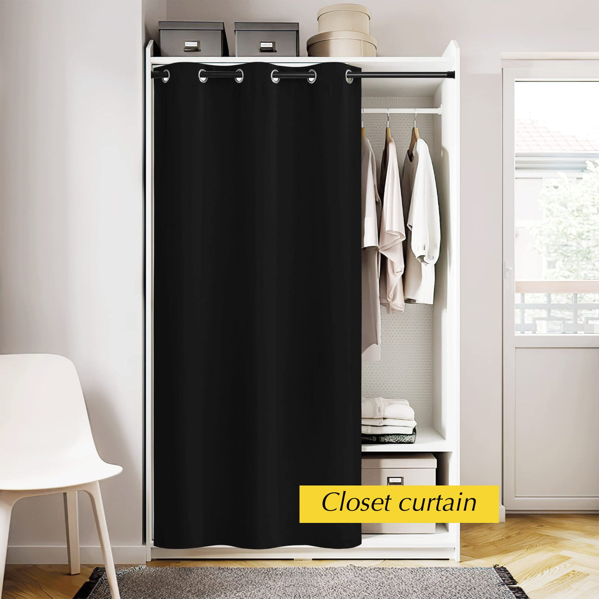 NICETOWN Blackout Grommet Door Curtain, 42 in Wide, Black