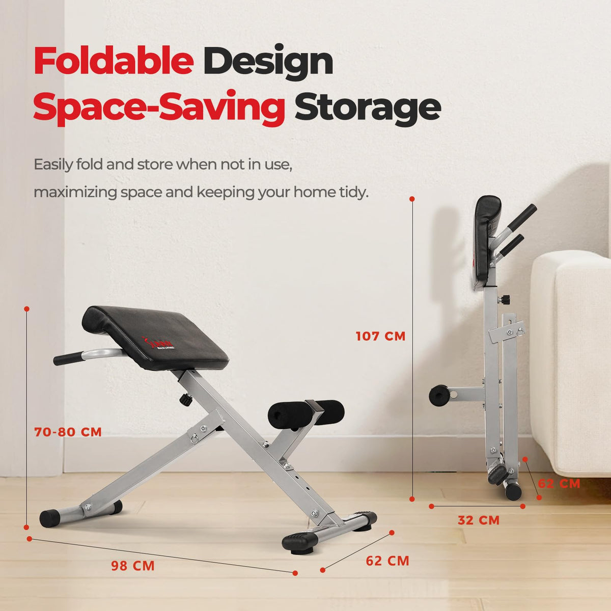 Sunny Health & Fitness Foldable Roman Chair, 45-Degree Bench