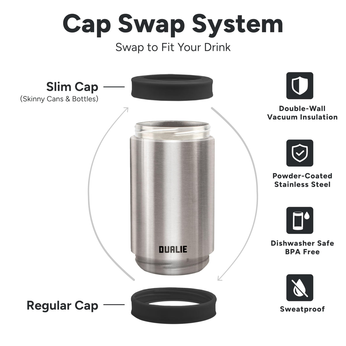 Dualie 3-in-1 Insulated Can Cooler, 12oz, Stainless