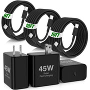45W USB C Fast Charger Block with 10/10/6FT Cables, 3 Pack