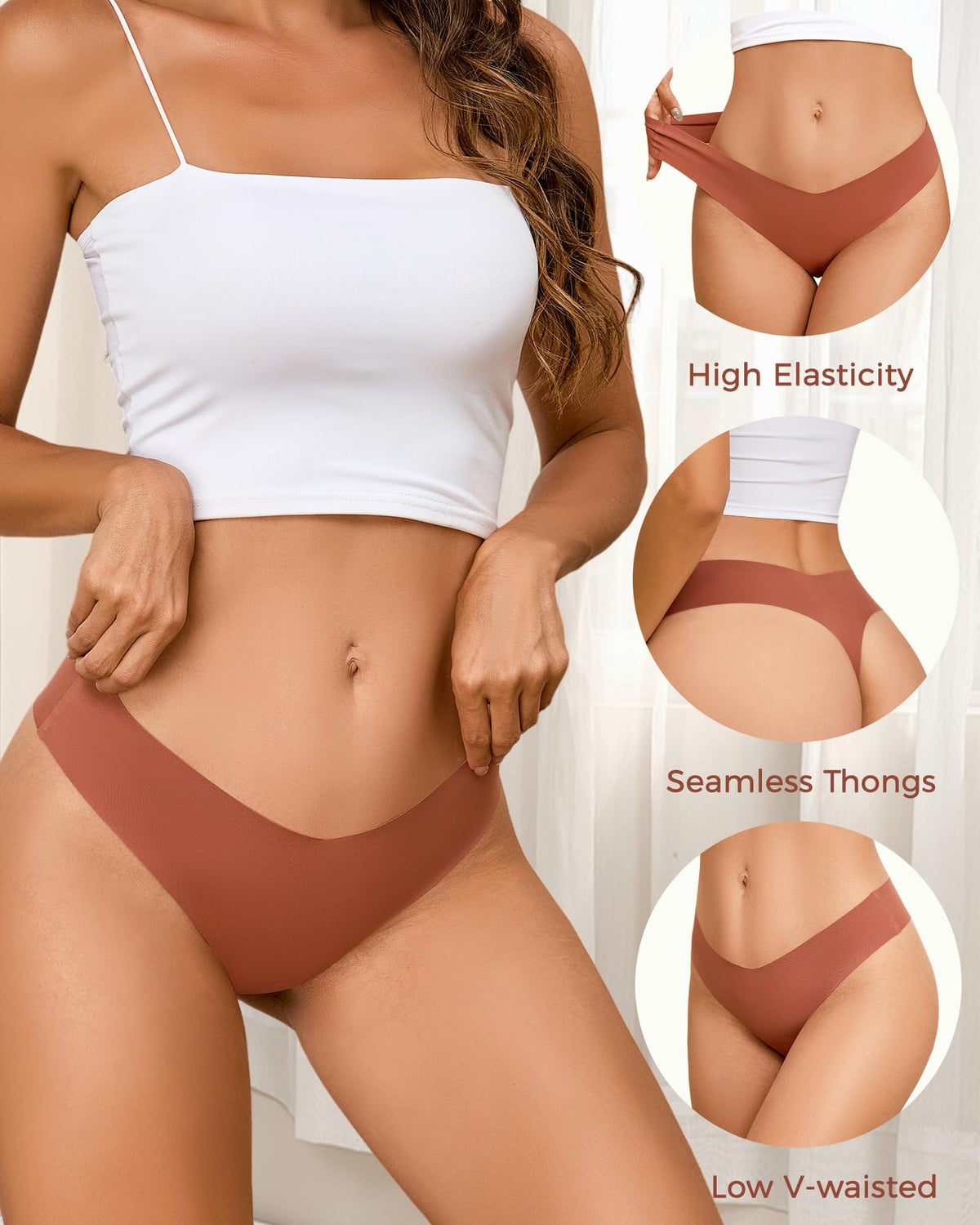 READY TO LOVE Seamless No-Show V-Waist Thongs, 6-Pack, Multicolour