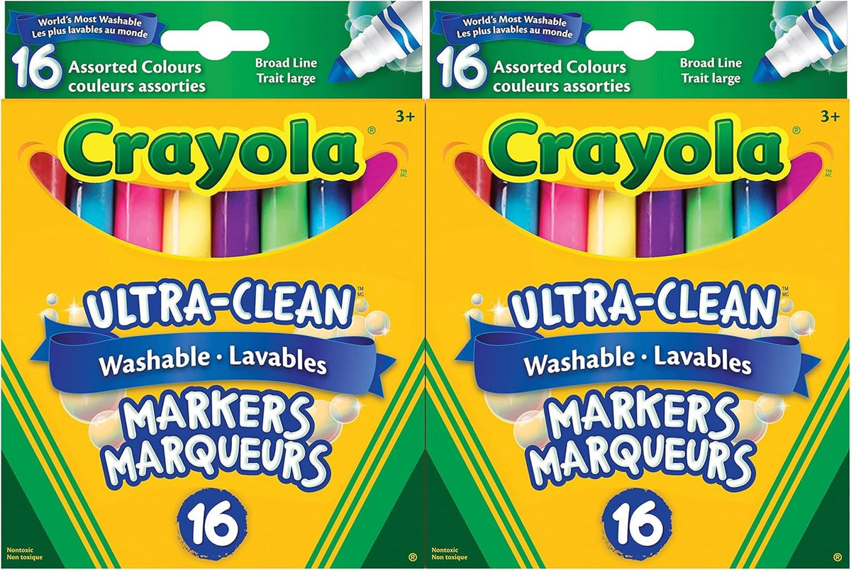 Crayola Ultra-Clean Washable Broad Line Markers, 16 Colours (2 Boxes)