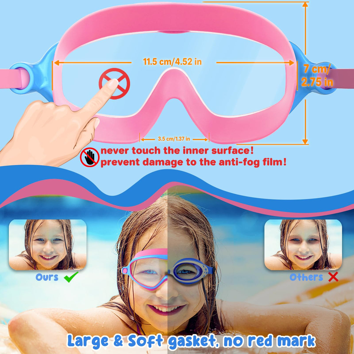Kids' Anti-Fog Swimming Goggles, Ages 4-14 (2 Pack)