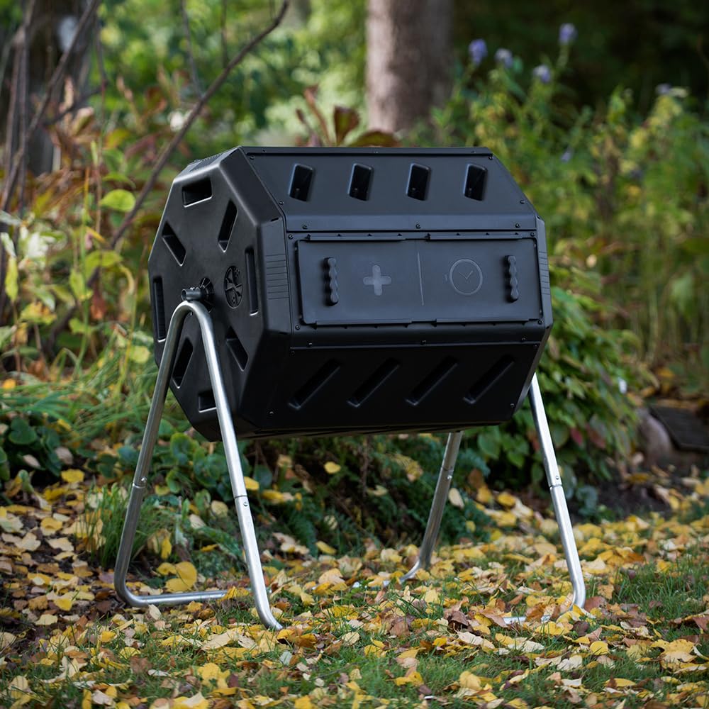 FCMP Outdoor IM4000 Dual Chamber Tumbling Composter, Black, 37 Gallon
