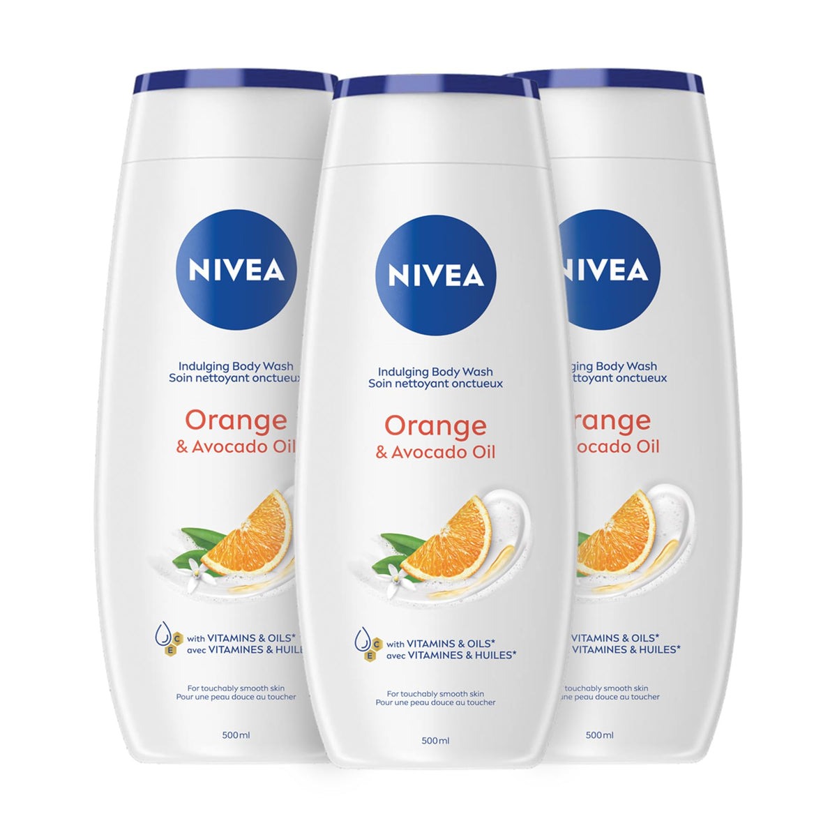 Nivea Orange and Avocado Oil Body Wash, 3 x 500 ml
