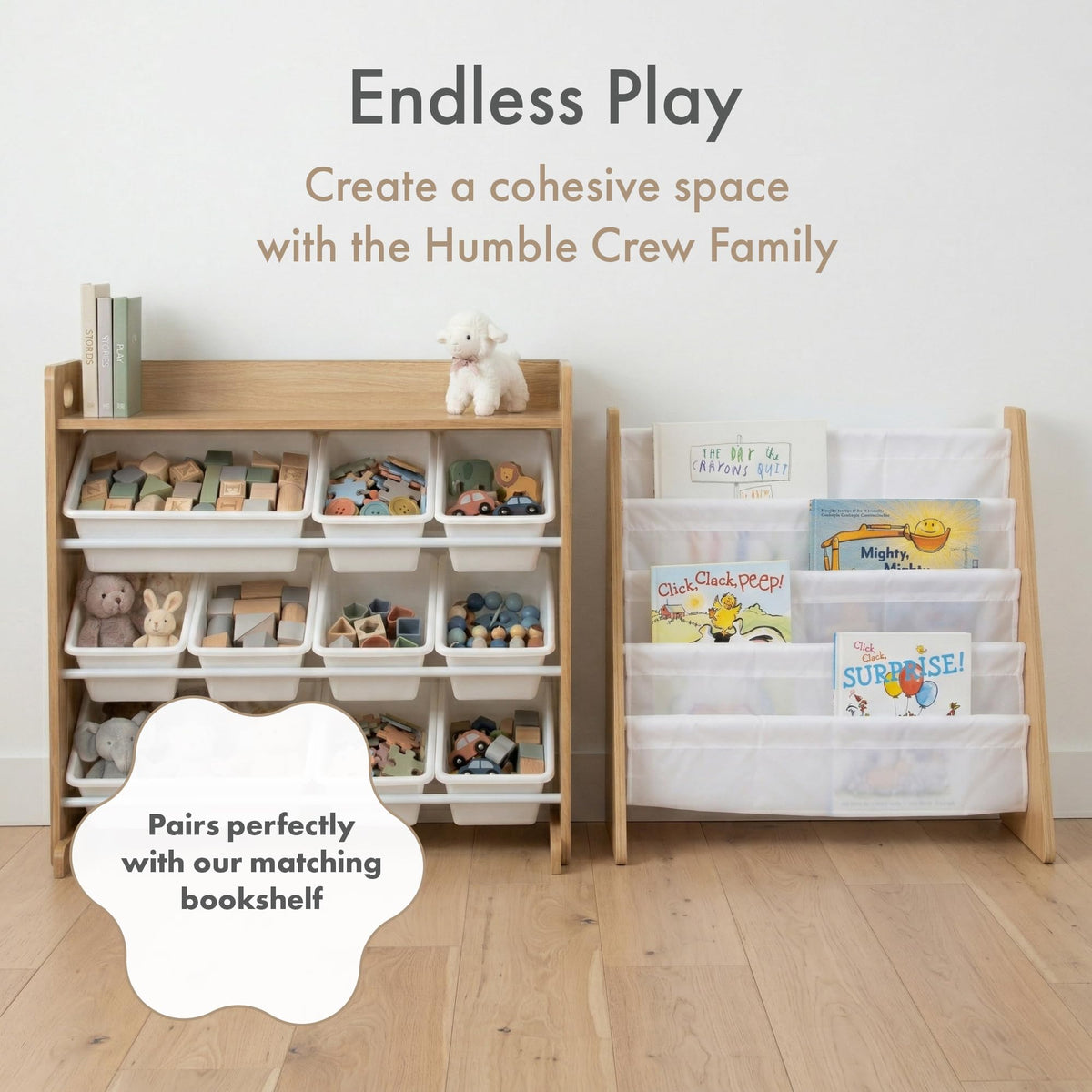 Humble Crew Toy Storage Organizer with 9 Removable Bins, Natural/White