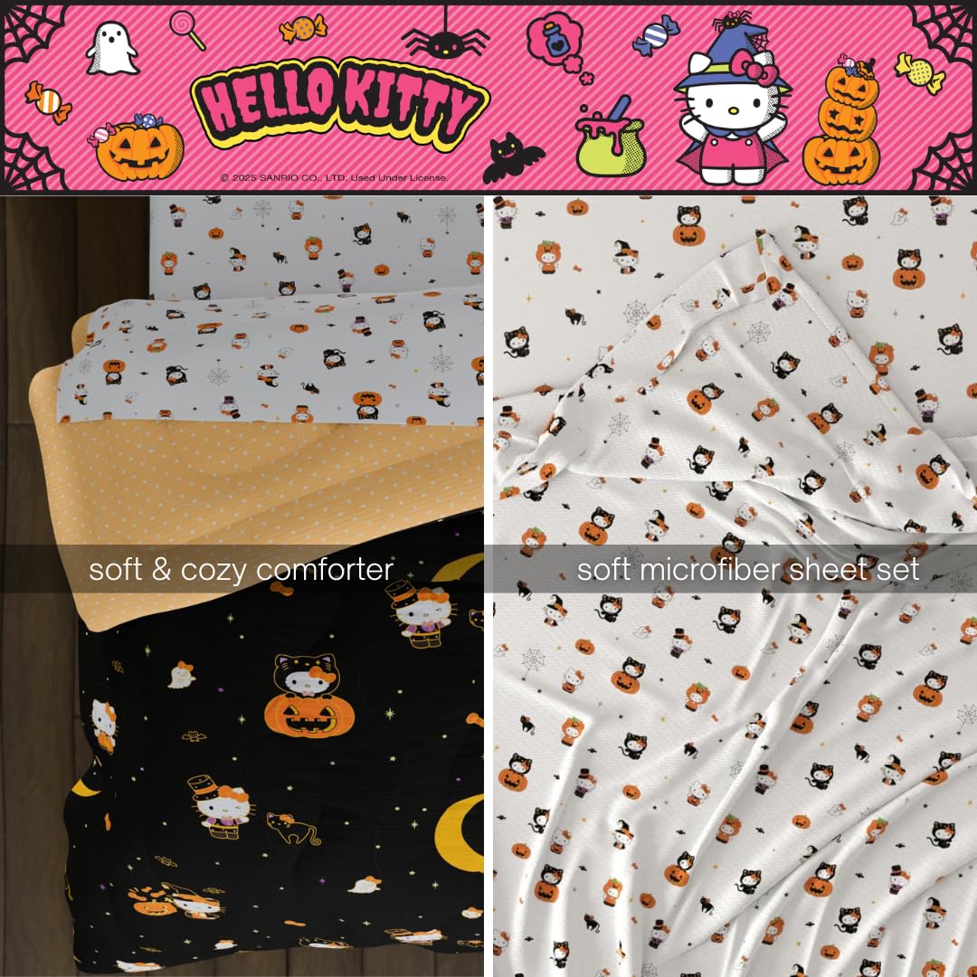 Sanrio Hello Kitty Pumpkin Twin Bed Set, 4 Piece Comforter/Sheets