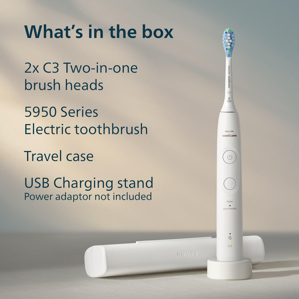 Philips Sonicare 5950 Rechargeable Electric Toothbrush, White, 2 Heads