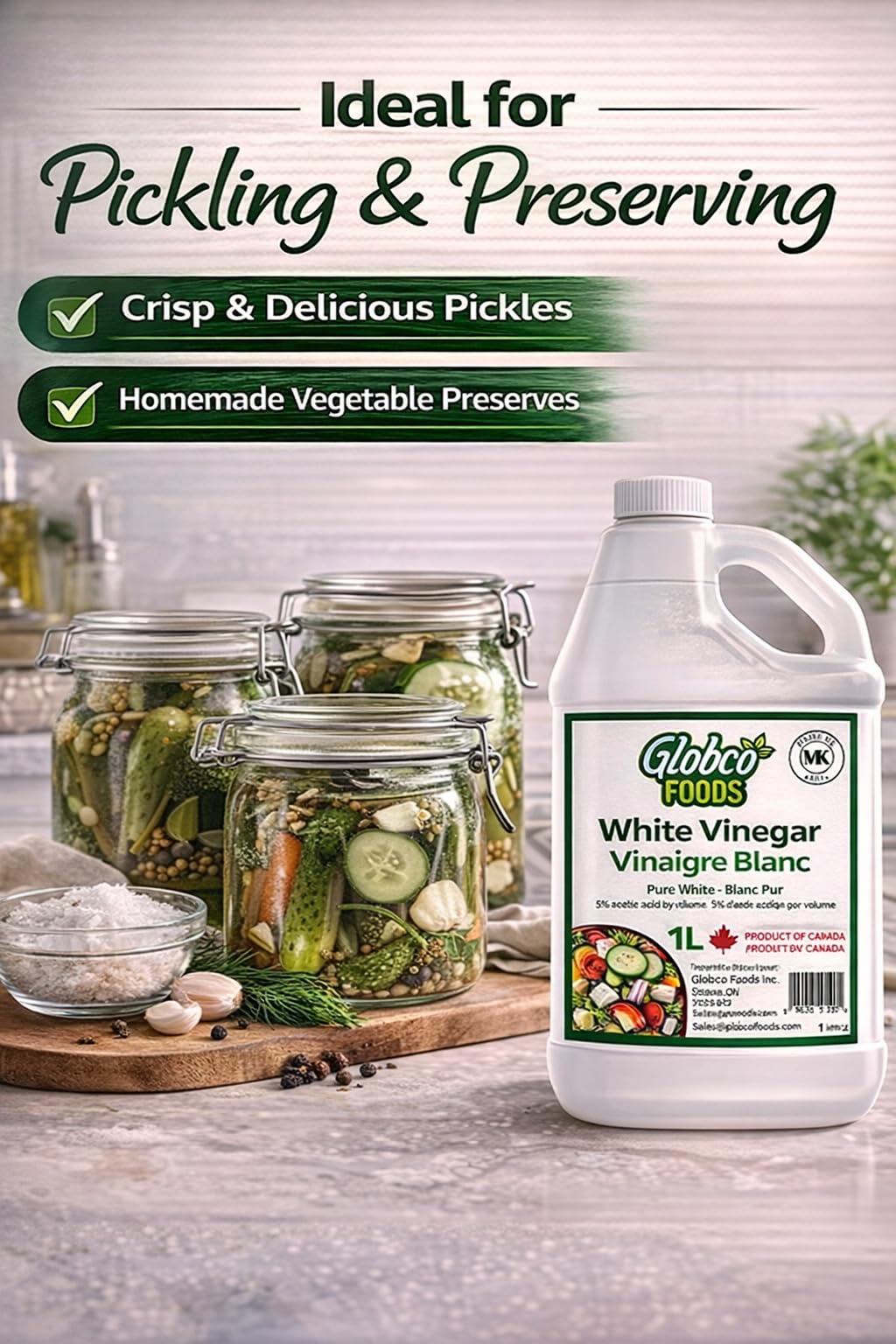 Globco Foods Pure White Vinegar, 1 L