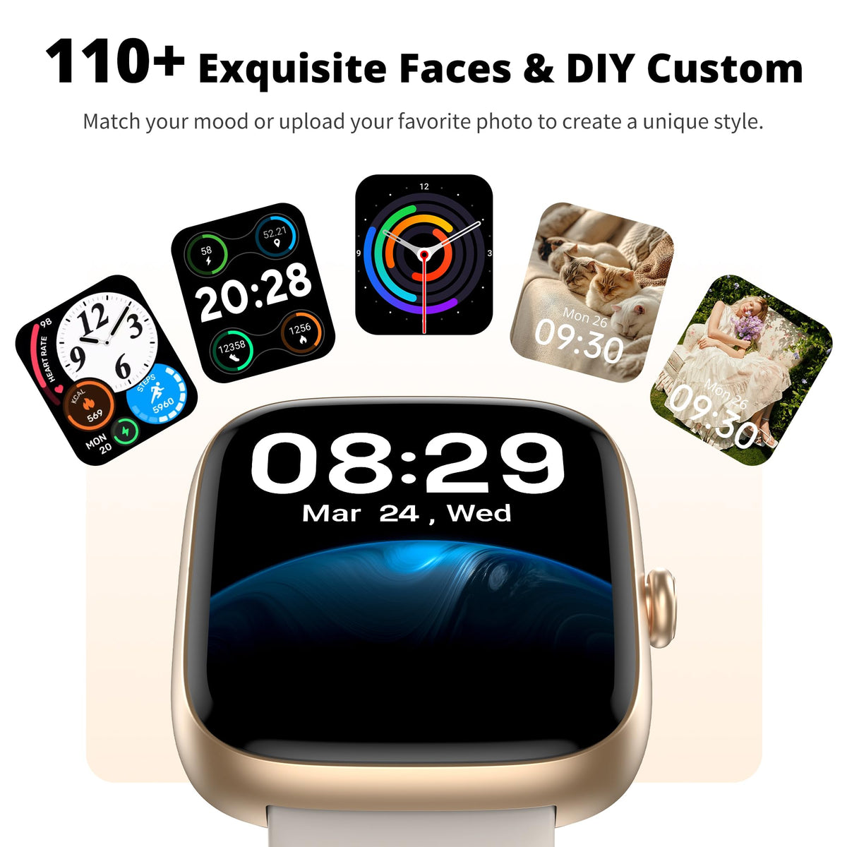 Fixwink 1.83-Inch Smart Watch with Calling, Gold