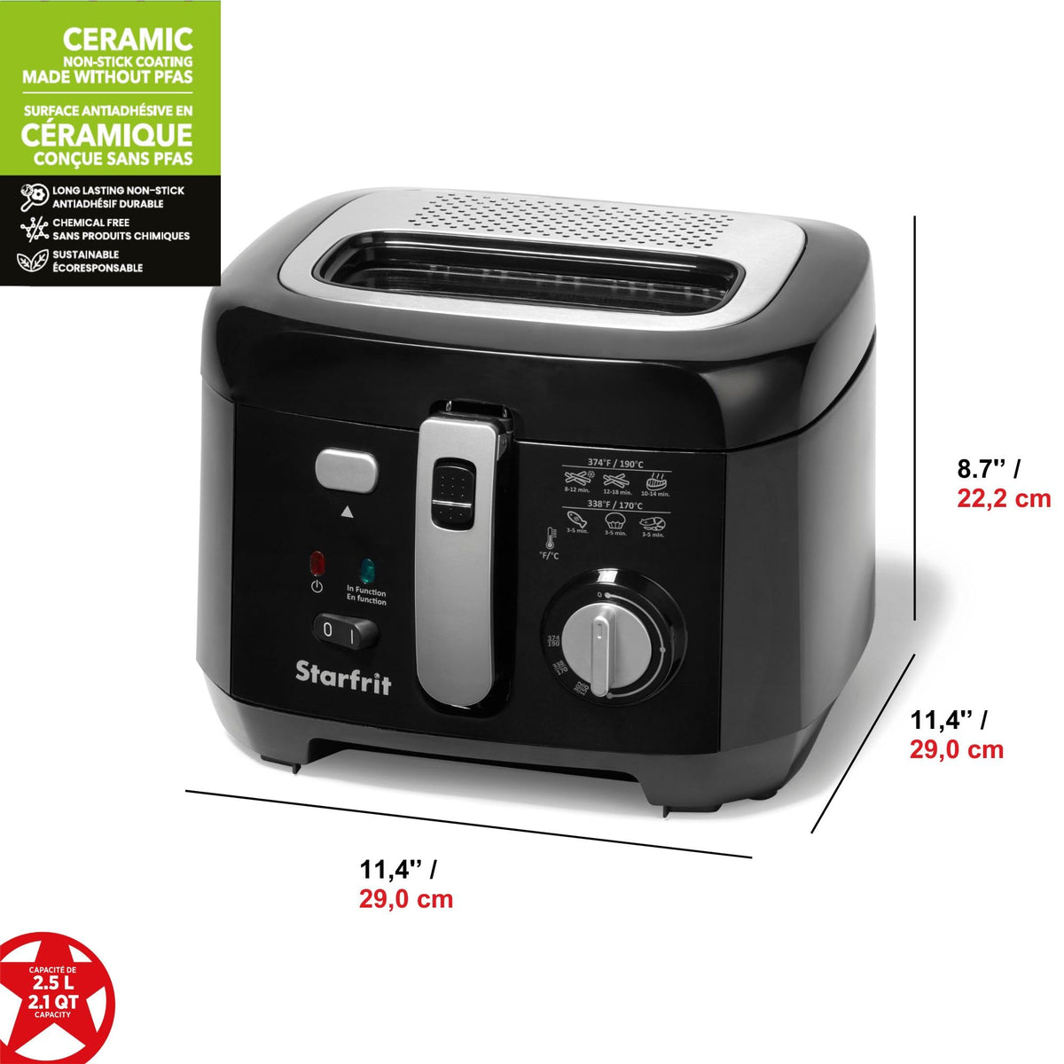 Starfrit Deep Fryer, 2.5L Capacity, Ceramic Bowl, Black