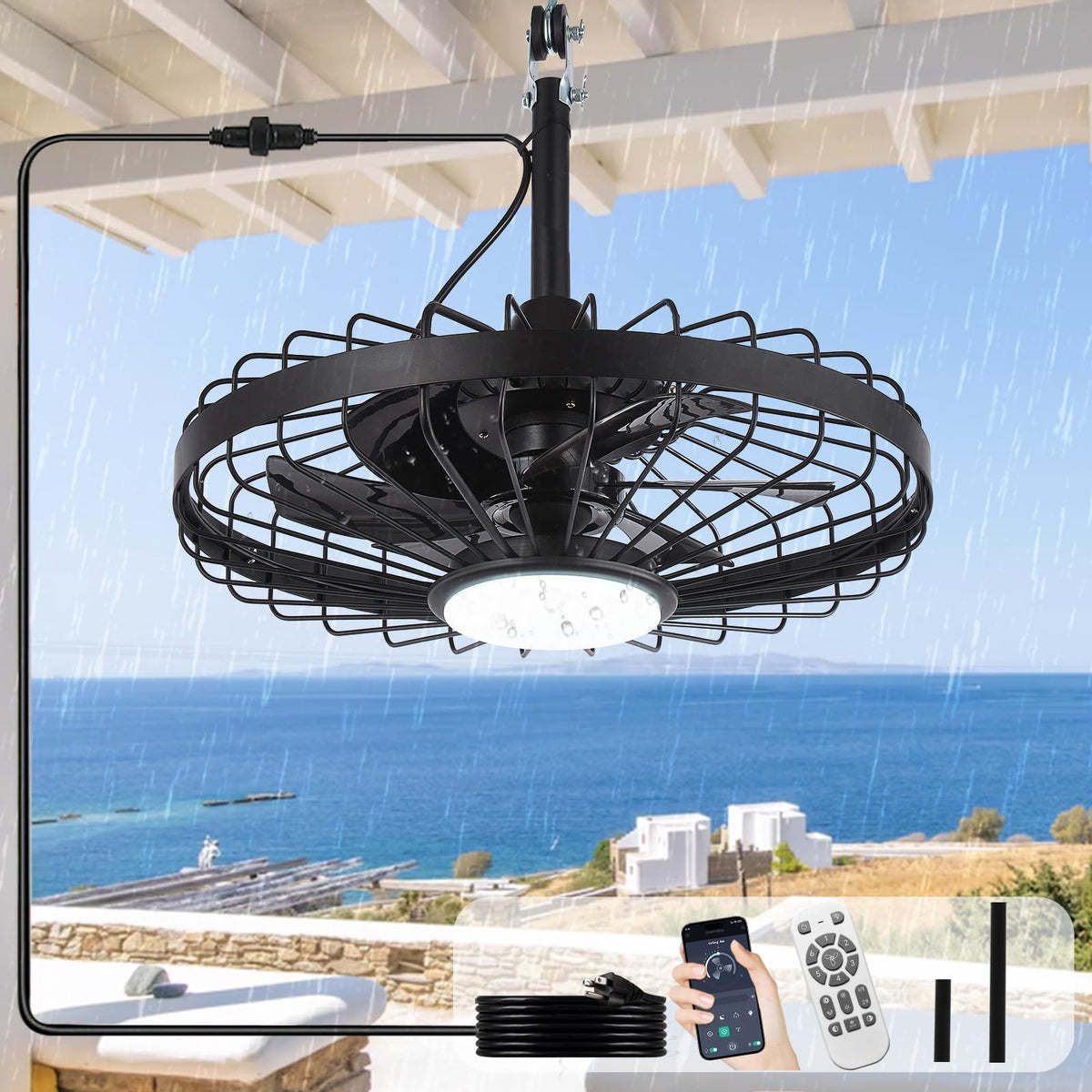 Depuley Outdoor Ceiling Fan with Light: 20 Inch Waterproof Gazebo Fans