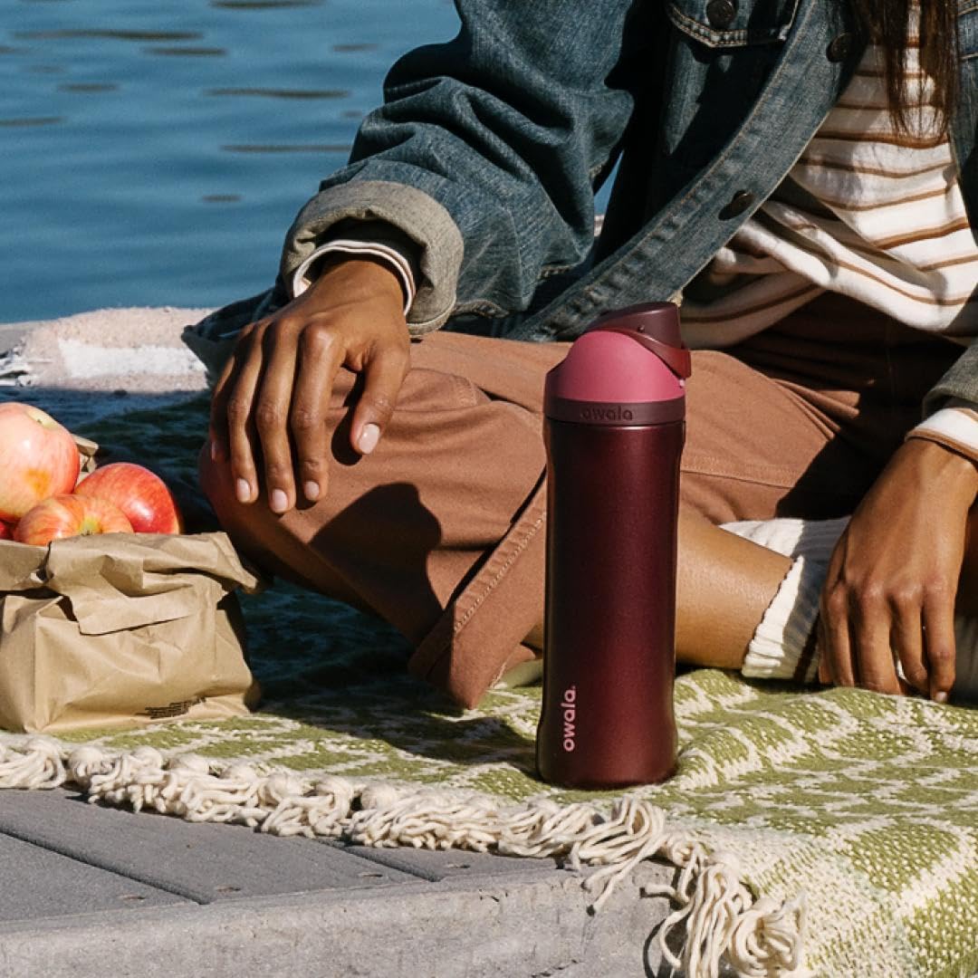 Owala FreeSip Stainless Steel Water Bottle, 24 oz, Black Cherry