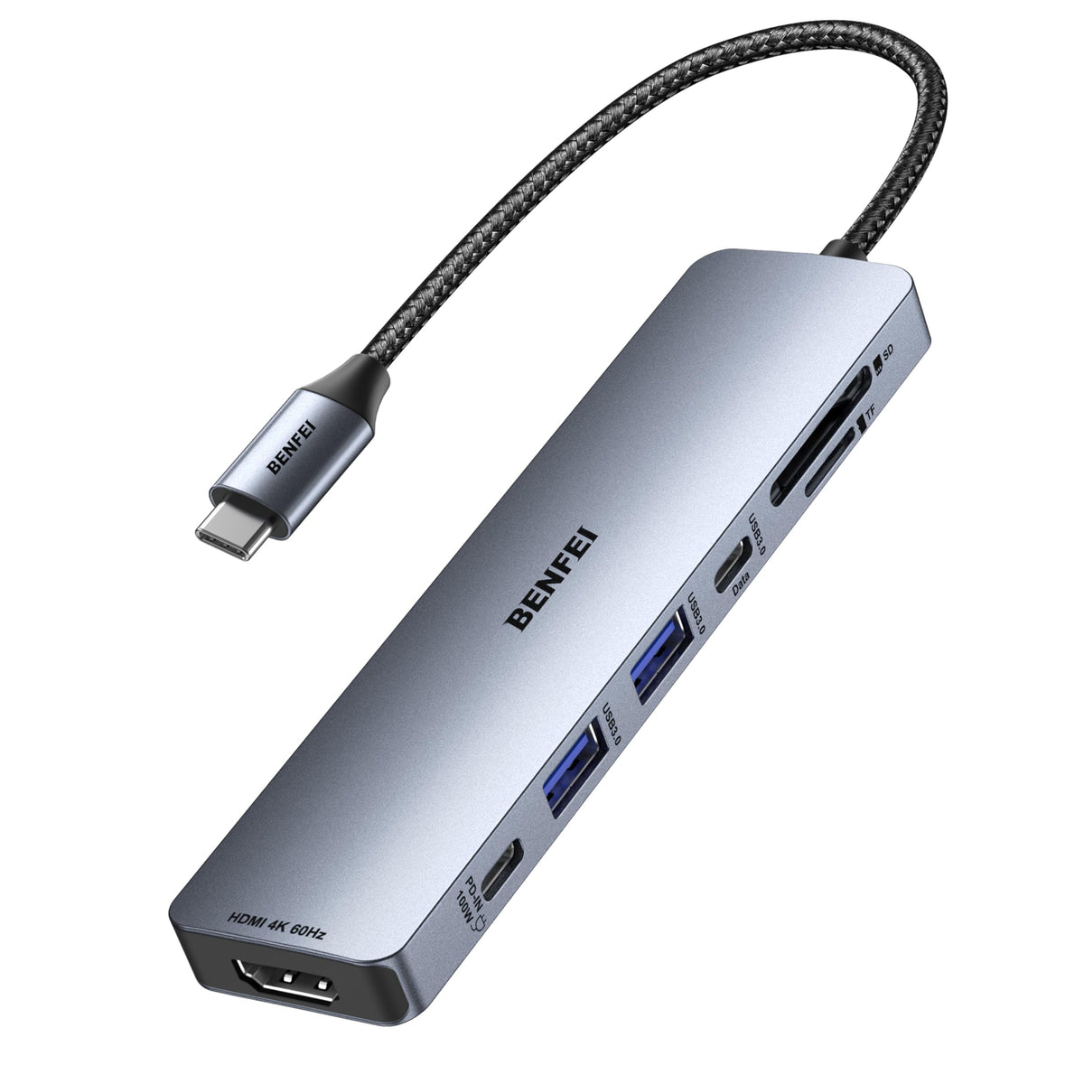 BENFEI 7-in-1 USB C Hub, 4K@60Hz HDMI, 100W Charge, SD/TF Reader