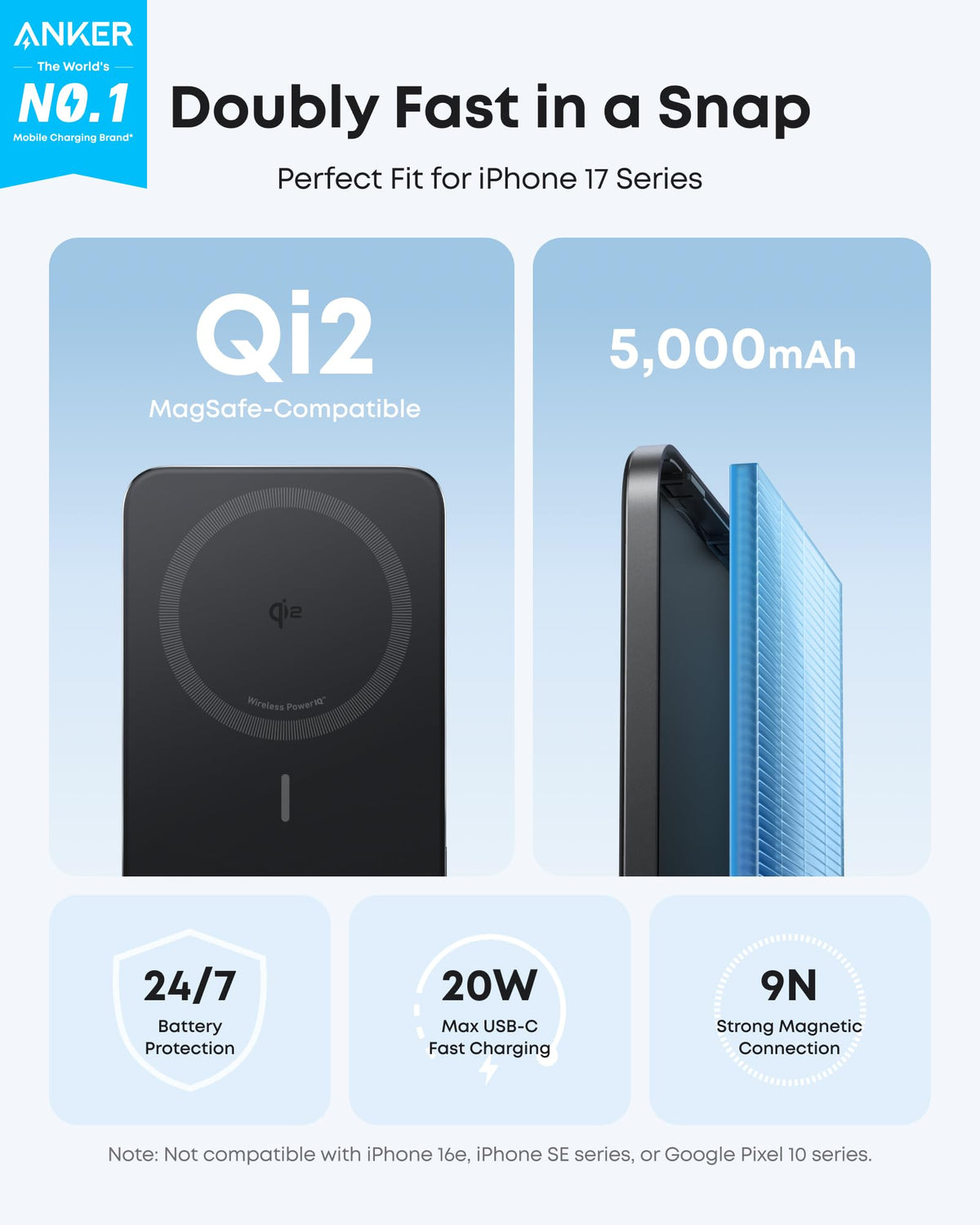 Anker Nano Magnetic Power Bank, 5,000mAh, Qi2 15W