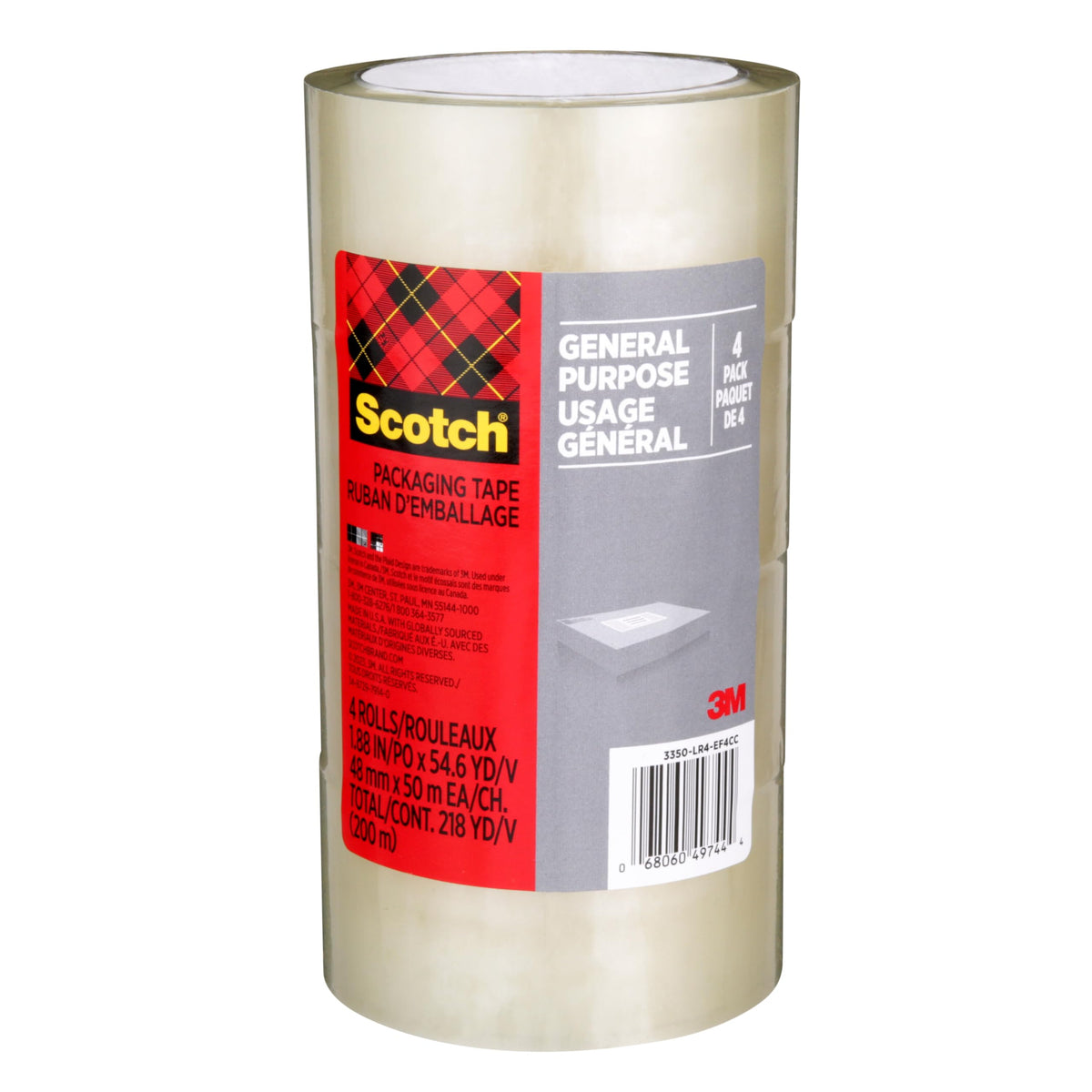 Scotch Shipping and Packaging Tape, 48 mm x 50 m (4 Pack)