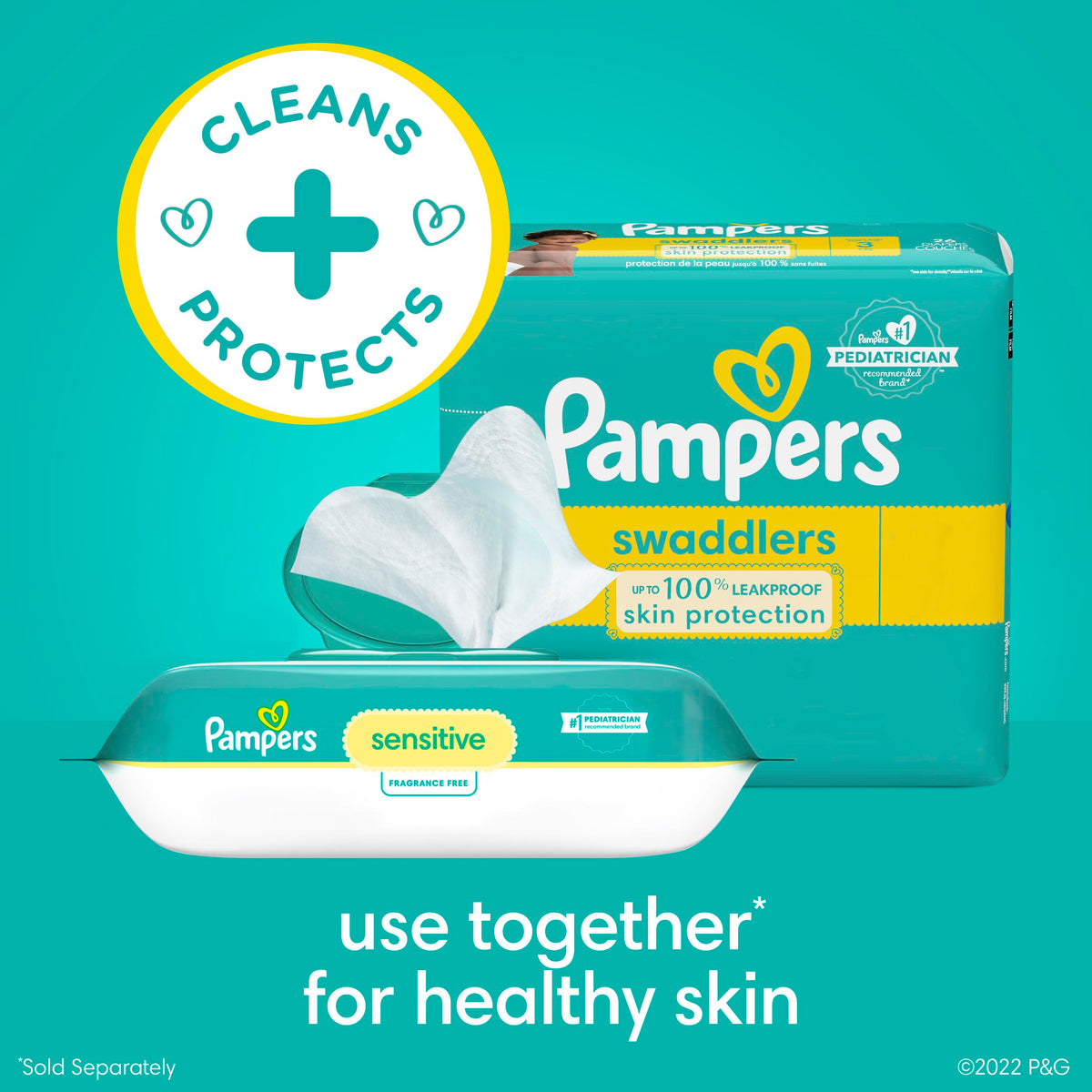 Pampers Sensitive Unscented Baby Wipes, 6 Flip-Top Packs, 504 Count