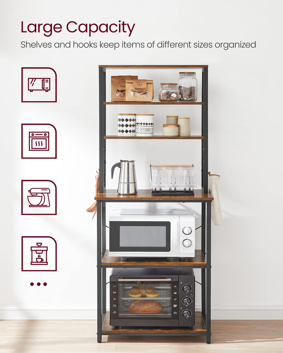 VASAGLE Coffee Bar Baker's Rack, 6-Tier, 15.7 x 23.6 x 65.7 Inches