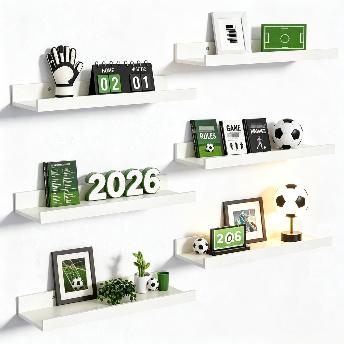 upsimples Wall Mounted Wood Floating Shelves, White (Set of 6)
