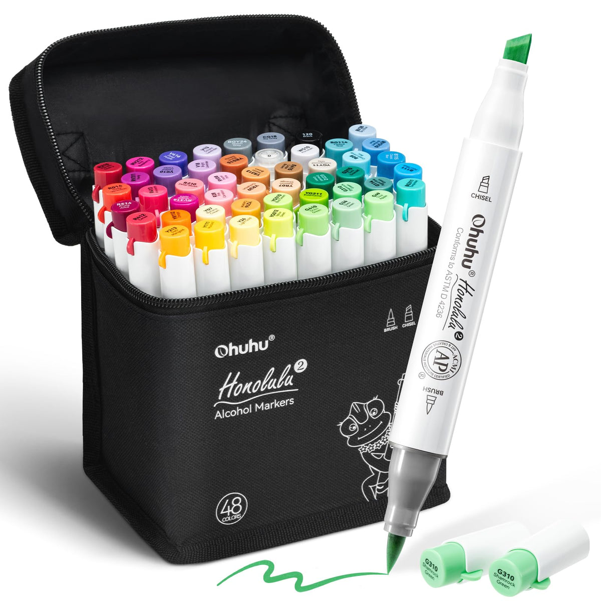 Ohuhu Honolulu 2 Brush & Chisel Dual Tip Alcohol Markers (48 Colours)